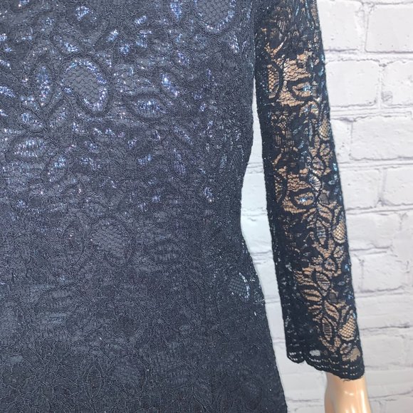 LIKE NEW BANANA REPUBLIC Navy Blue Dress w/Metallic Lace - Picture 4 of 9